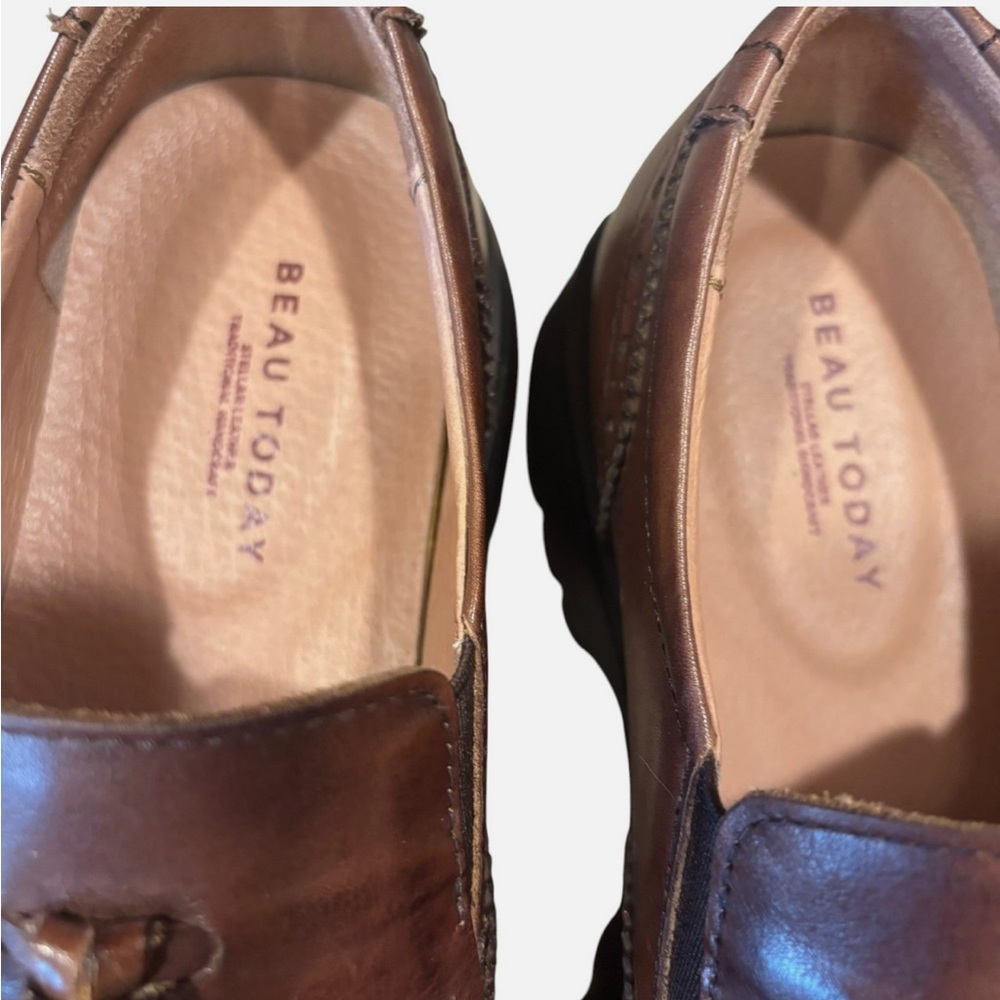 BeauToday Platform Brogue Tassel Loafers Brown Leather Lug Sole Women 8 - Picture 4 of 8